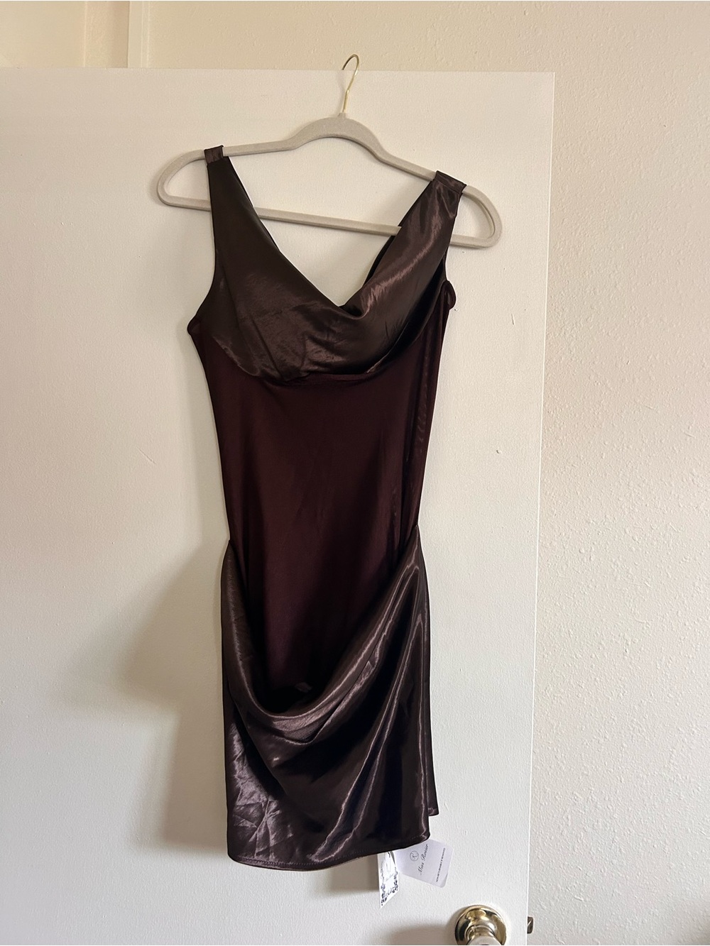 Pernilla Brown One Shoulder Satin Mini Dress